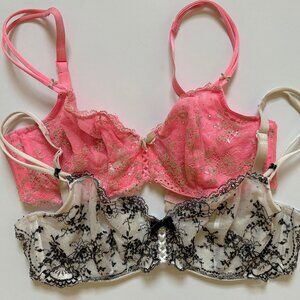 Victoria's Secret Very sexy unlined pink and black lace bra duo 34D
